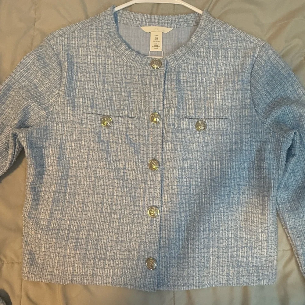H&M Light Blue Textured Blazer - Picture 2 of 9